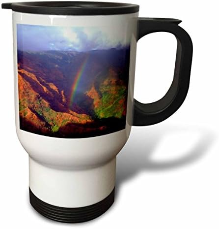 3dRose САЩ, Хавай, Кауаи Пътна чаша Дъга над гранд каньон Ваймеа От неръждаема стомана, 14 грама, бяла