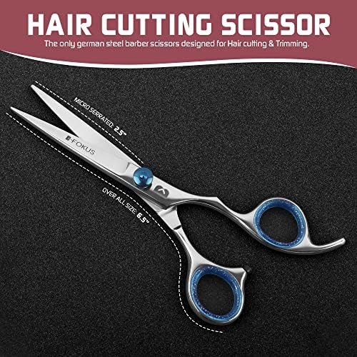 Професионални ножици за подстригване на коса B-FOKUS, произведени от немска неръждаема стомана, в сребърен цвят, 6,5 инча, с помощта на гребен за коса, кърпа за почистван