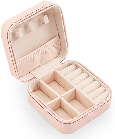 XZUZ Малки ковчежета за бижута за пътуване, преносим бижутериен органайзер, кутии за съхранение на обици, пръстени, колиета, бижута, бижута за жени. (Пинк 1 бр.).