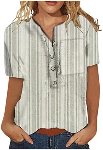 Модерен ризи Henley за Жените, Ежедневните Шарени Тениски с Къс Ръкав, Потници 2023, Летни Свободни Блузи с Джоб
