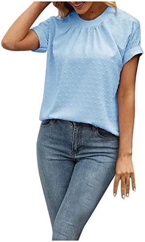 Лятна тениска за жени 2023, Модни Однотонная Ежедневна Блуза с Къс ръкав и кръгло деколте Размер Плюс, Потници, Тениски