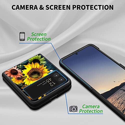 Калъф Galaxy Z Flip 3, за Samsung Z Flip 3 Калъф Ултра-Лек Твърд КОМПЮТЪР, Защитен от удари Защитен калъф за телефон Samsung Galaxy Z Flip 3 5G 6,7 инча - Слънчоглед и Пеперуда