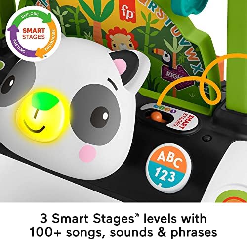Играчки за деца Fisher-Price, 2-Трети страни проходилка с постоянна скорост, Панда с уроци елементи Smart Stages и блокове за деца на