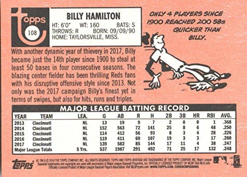 2018 Бейзболна картичка Topps Heritage #108 Били Хамилтън Синсинати Редс 2018
