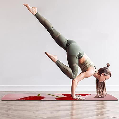 Килимче за йога с дебелина 6 мм, с Флорални принтом Червено Лале, Екологично Чисти Постелки за упражнения от ТПЭ, Подложка за Пилатес Йога тренировки, основен фитнес