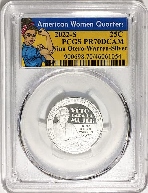 Носителка на сребърен медал на Женската четвърти Нина Otero (САЩ)-Уорън Квартал (САЩ) 2022 S Silver Proof Mimski Otero-Warren Quarter PR 70 DCAM Rosie Label PCGS