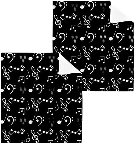 Kigai Music Black Комплект Кърпички за миене на съдове от 2, 12x12 инча, Памучни Детски Гъба, Добре Абсорбиращи и Мека На Допир хавлиени