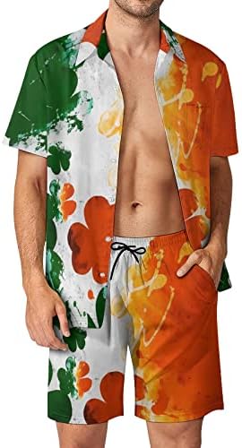 Мъжки Хавайска риза и къси Панталони Stoota от 2 теми, Комплекти, дрехи на Деня на Св. Патрик, Ежедневни, Плажни, спортни костюми копчета с флорални принтом
