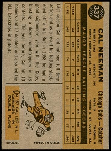 1960 Topps # 337 Кал Ниман Чикаго Къбс (Бейзболна картичка) EX/MT Cubs