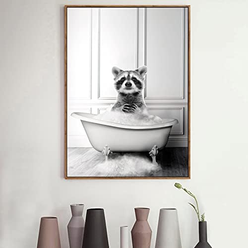 Рисунка на стената с животни - Елен В банята, с монтиран на стената интериор - Черно-бял Плакат С Принтом на платно - Забавна картина за баня, Без рамка (12x16 инча /30х40 см