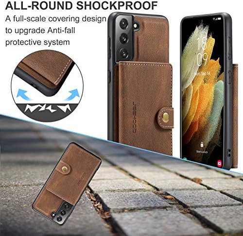 Калъф Hongxinyu HXY за Samsung Galaxy S21 FE, Сменяем Магнитен Портфейл с отделения за кредитни карти, калъф с поддръжка за безжично зареждане на Samsung Galaxy S21 FE 5G (кафяв)