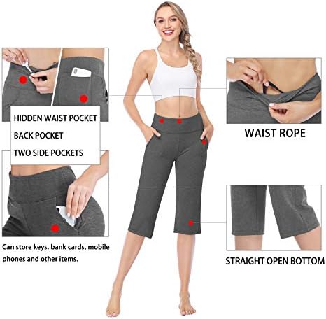 Дамски панталони за йога CARXIU 17 с вътрешен шев, с джобове, Директен, За тренировка на корема, Капри за йога Q03-Deep Charcoal-S