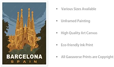 gaeaverse Испания Барселона силуета на Плакати за Пътуване Ретро Декор Естетически Картини на Платно за Спални Стенно Изкуство за Декорация на Дома (12x18 инча)
