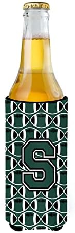 Carolin's Treasures CJ1071-SMUK Letter S Футболен Зелено-бяло ултра-обниматель за тънки кутии, ръкав за охлаждане на консерви, може да се Пере в машина, Ръкав за обнимания напитки, Сгъ