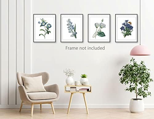 Синьо Цвете Платно, монтиран на стената Арт Принт, Ретро Цветя Ботаническата Декор, Античен Плакат с Ботаникой, Син Тон, Утринна Слава,