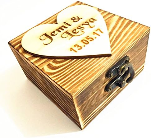 Персонални кутия за годежни пръстени в селски стил, кутия-титуляр, вашите имена и дата, кутия за годежни пръстени на приносител