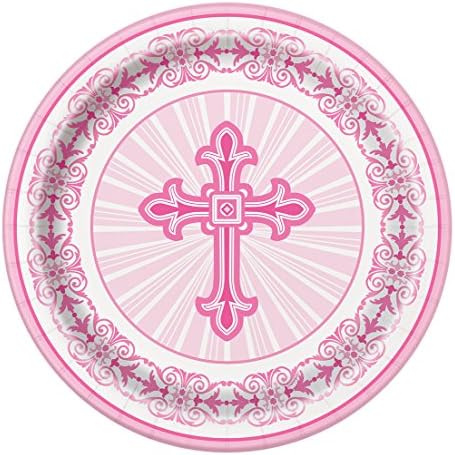 Религиозен Кът Чинии с Сияещ Кръст от Розов Цвят, 8 карата