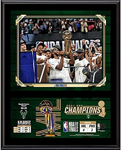 Сублимированная знак Милуоки Бъкс 12x 15 Екип шампиони на Финала на НБА 2021 - указателни Табели и колажи за отбори от НБА