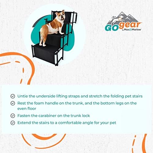 Преносима Сгъваема устойчива на плъзгане стълба за кучета Go Gear за колата или у дома, Черна