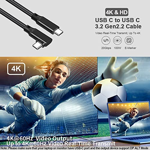 90-градусов USB кабел C-C USB с дължина 6,6 фута, TYPEC 3,1 GEN2, 3,2 Gen 2 USB-C Кабел за видео монитор 4K @ 60Hz UHD резолюция от 20