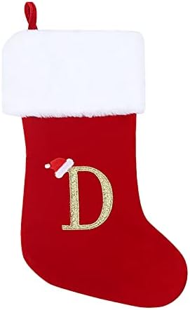 Коледни Чорапи GONEBIN 20 Инча, Червено Кадифе с Бяла Супер Меки Плюшени Белезници, Бродирани Коледни Чорапи, Класически Персонализирани
