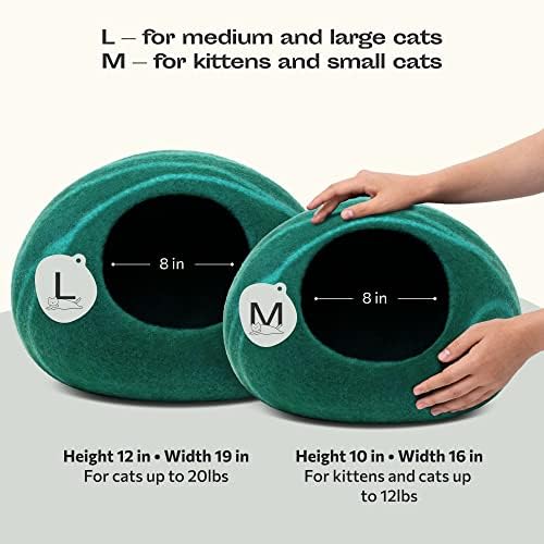 Котешка легло MEOWFIA Premium Felt Cave - Легло, ръчно изработени от мериносова вълна за котки и Котенца (Тъмни нюанси) (Голяма,