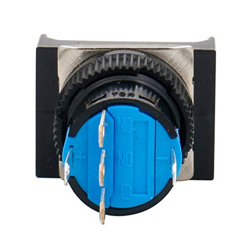 Baomain 5/8 16 мм Защелкивающийся Бутон Превключвател Правоъгълен Капак Led Лампа Синя Светлина DC 12V SPDT 5 Pin 5 Pack