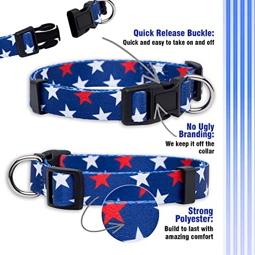Нашийник за кучета с родния кученце Американски флаг (Големи, Червени и бели Звезди)