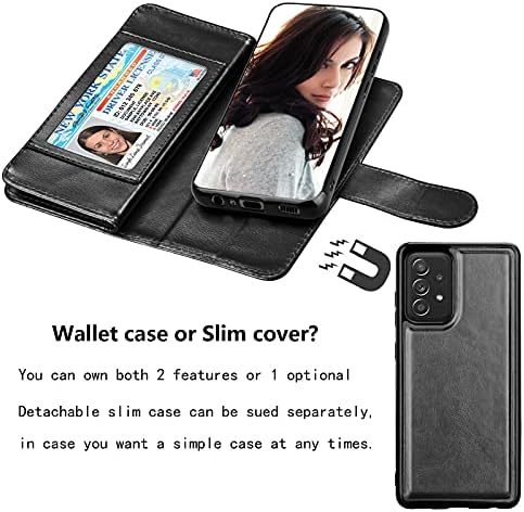Чанта-портфейл NJJEX за Samsung Galaxy A52S 5G / Galaxy A52 5G / Galaxy A52 Case [9 слотове за карти] От изкуствена кожа, Държач за кредитни