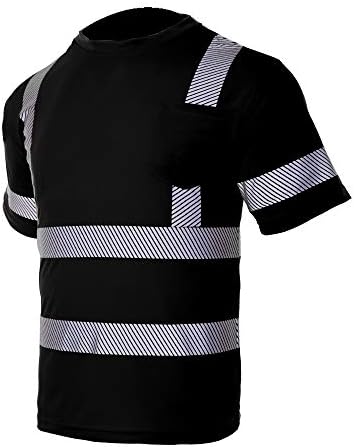 Защитна Тениска VENDACE Hi Vis за мъже, Светоотражающая Риза за строителни работи с висока Видимост, Черно, с Къс ръкав, Клас 2 (Черен,