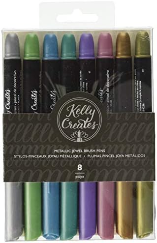 Kelly Creates 718813435550 Метални Химикалки-Четката със скъпоценни Камъни, 8 Опаковки, За Калиграфия, Водене на Дневник, Надписи, Комплект