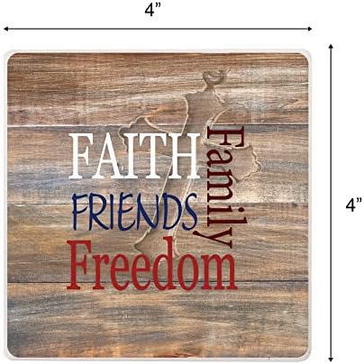 Faith Friends Freedom Woodgrain 4 x 4 Абсорбиращи Керамични квадратни подложки Опаковка от 4