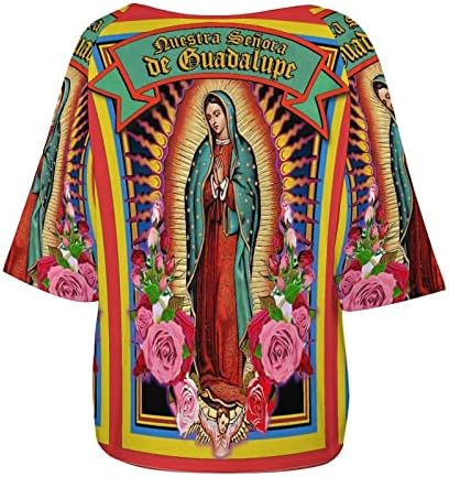 Женска тениска с пълна принтом Our Lady of Guadalupe Virgin Mary, Свободна Тениска със Средни ръкави и открити деколтета, Жените риза