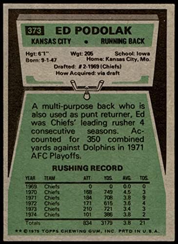 1975 Topps 373 Ед Подолак Kansas City Chiefs (Футболна карта) EX/MT Chiefs Айова