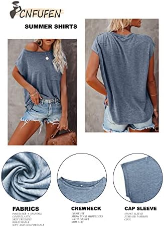 CNFUFEN Тениски с Къс ръкав за Жени, Модни Ежедневни Летни Леки Обикновена Модни Върхове