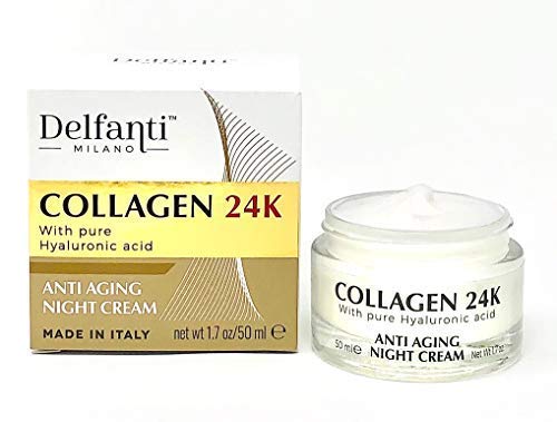 Delfanti-Milano • КОЛАГЕН 24-КАРАТОВО • анти-ейдж нощен крем • Хидратиращ крем за лице и шията с чиста хиалуронова киселина • Произведено