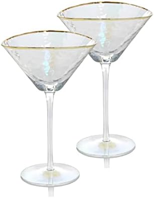 Sister.ly Посуда за напитки, преливащи чаши за мартини ръчно изработени със златни рамки - Комплект от 2 чаши за мартини в златна рамка