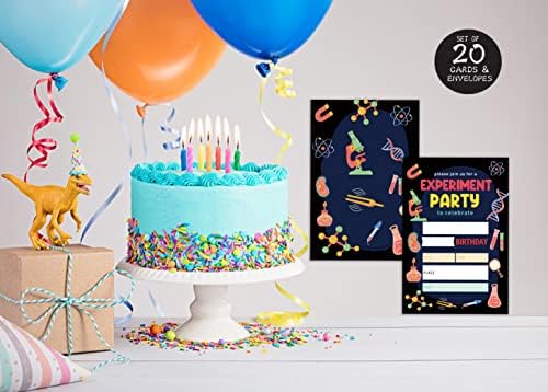 Покани за рожден ден в научната тематика QOFO - пакет от 20 броя с Конвертами, Парти за експерименти, за Парти по случай рожден ден,