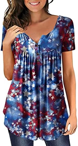 На 4 юли, Туники с Флага на САЩ, Дамски Ризи, Скрывающие Мазнини по Корема, Летни Дневни Празнични Блузи с Къс Ръкав и V-образно деколте
