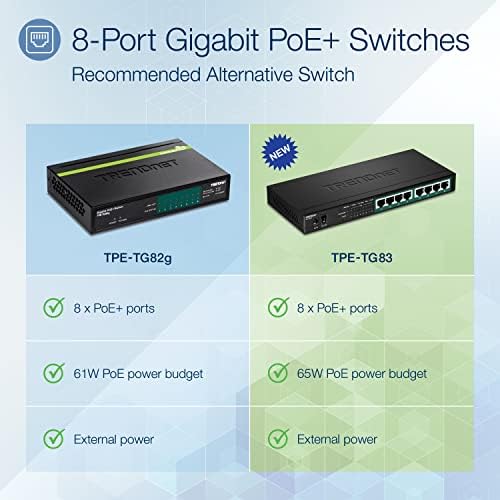 8-портов gigabit комутатор на TRENDnet PoE +, от пзр на PoE мощност 65 W, комутаторна способност от 16 Gb/s, IEEE 802.1 p QoS, Преходен