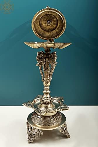 Екзотична Индийска лампа с Павлином 24 инча ръчна изработка (Annam Lamp) от Оловно -латунного сплава