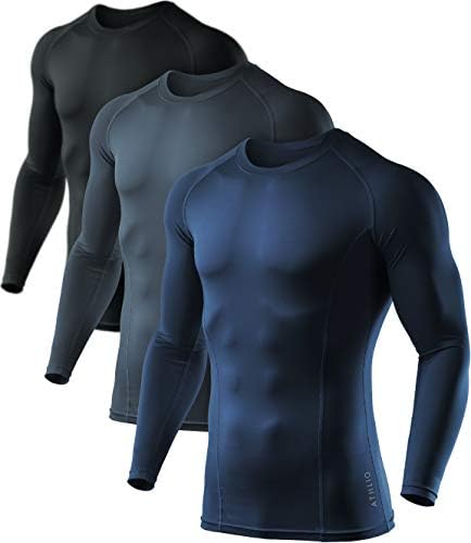 ATHLIO 1 или 3 Опаковки Мъжки Компрессионных Блузи UPF 50+ и е С дълъг ръкав, Основен Слой За Предпазване От Обриви При Водни Видове