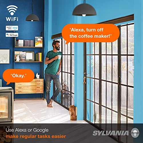 SYLVANIA Wifi Smart Plug, Гласово управление, Съвместимо с Alexa и Google Home, Таймер, Вкл. / изкл, Бял - 4 бр. (75703)