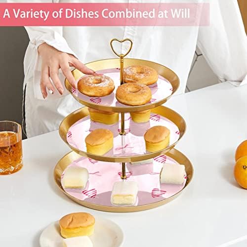 3 нива на cupcake стойка розов Любовта на сърцето шаблон таблица десерт на много нива тави за парти
