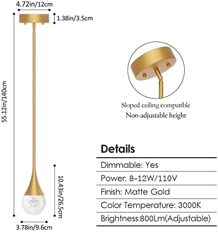 Окачен лампа Aoceley 1 Light Gold за Кухненски Остров, Регулируема Вграден Led осветление Кухня с тапицерия злато от Кристално стъкло,