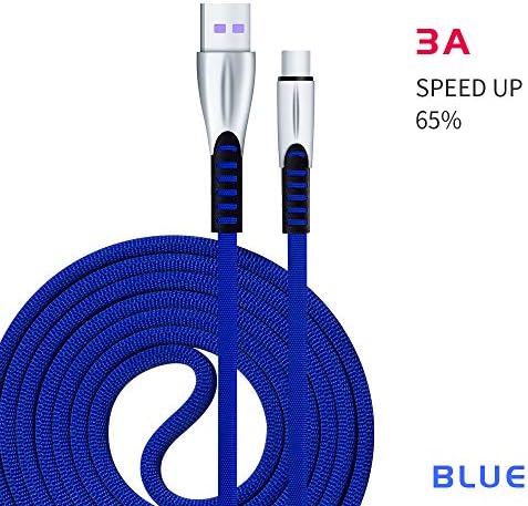 Кабел за бързо зареждане на USB Type-C 3A (черно, синьо и червено 3-Pack3,3 метра), съвместим с кабел за бързо зареждане в найлонов оплетке.