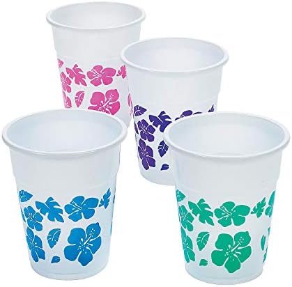 Чаши за еднократна употреба Hibiscus Design, съраунд комплект от 50 броя, всеки с капацитет 16 грама - Съдове за напитки Luau, Тики и
