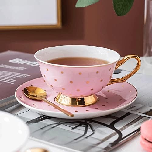 TREXD Розово Керамични Набор от Кафе Чаши И Блюдец Чаша За Следобеден Чай, Чаша Черен Чай Чаша С Блюдцем във Формата На Сърце За Момичета