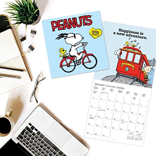 Мини-Стенен календар Graphique 2023 Peanuts | 7 x 7 | Плътна хартия | Органайзер за дома и офиса | Голяма месечна окото | 3 езика и Отбелязани