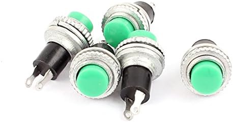 Ключове Aexit 250V 0.5 A Диаметър 10 мм SPST Off-(ВКЛЮЧЕНО) Незабавен Зелен през Цялата Бутон Превключвател Бутон превключва 5 бр.
